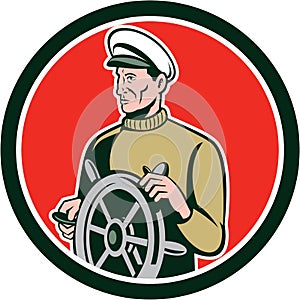 Fisherman Sea Captain Wheel Circle Retro