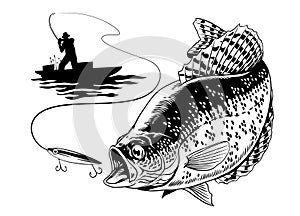 Fisherman Silhouette Catching The Crappie Fish