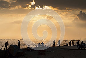 Fisherman on sunrise