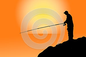 Fisherman at the sunset vector illustration