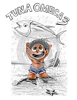 Fisherman with Tuna fish Omeca 3 character design pecil stroke d