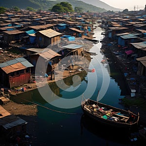 Fisherman village on the bank of the Mekong River in Vietnam