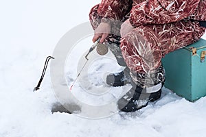 Fisherman on winter fishing