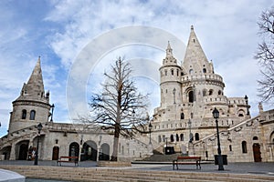 Fishermans bastion in Budapest with blue sky