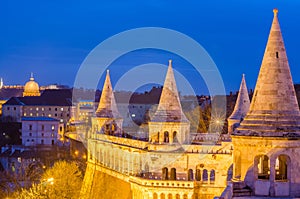 Fishermans Bastion in Budapest, Hungary at night