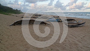 Fishermans boats at the seashore of Indian ocean, Brickaville,Atsinanana region, Madagascar photo