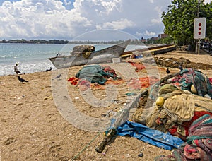 Fishermans nets on the beach