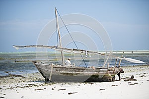 Fishermen on the beach of Zanzibar Island.