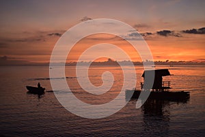 Fishermen boat sails to the sea