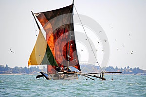 Fishermen examine their catch