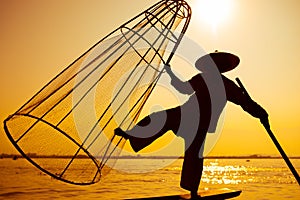 Fishermen on Inle Lake in Myanmar in Asia