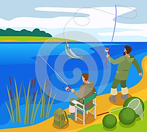 Fishermen Isometric Composition