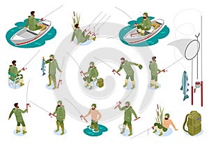Fishermen Isometric Icons