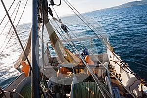 Fishermen pull trawl fish