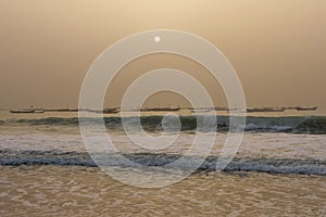 Fishermen's boats in the Nouakchott, Mauritania (at sunset)