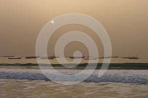 Fishermen's boats in the Nouakchott, Mauritania (at sunset)