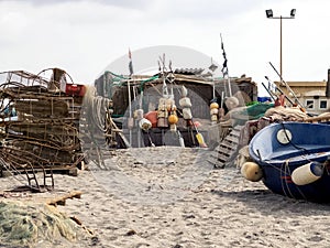 Fishermen`s hut for fishing tools