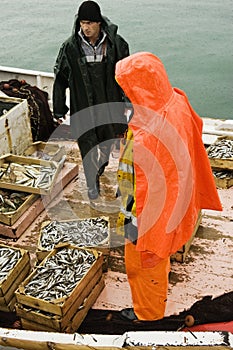 Fishermen on trawler boat