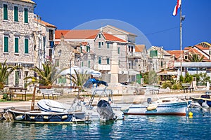 Fishermen village waterfront on Krapanj island view, sea sponge harvesting village