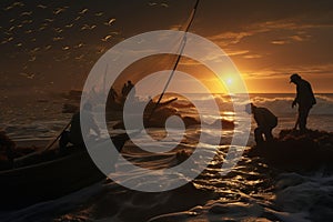 Fishermen at work on the coast of Latin America