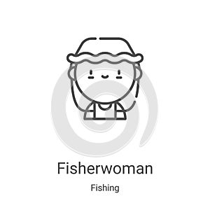 fisherwoman icon vector from fishing collection. Thin line fisherwoman outline icon vector illustration. Linear symbol for use on