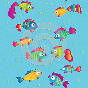 Fishes communicate cartoon seamless pattern
