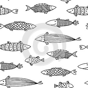 Fishes doodle vector pattern