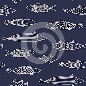 Fishes doodle vector pattern