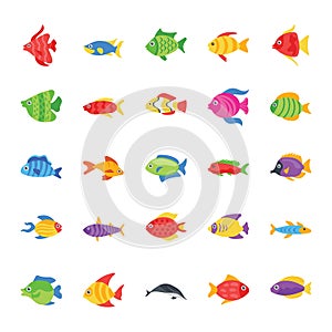 Fishes Flat Vector Icons