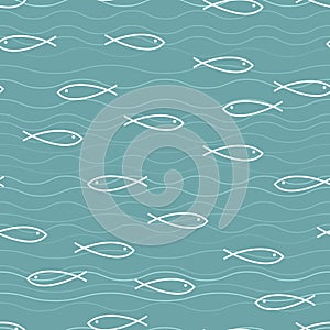 Fishes swimming in the sea. Seamless pattern. Simple shapes. the