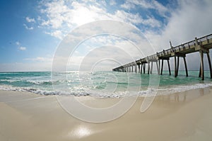 Fisheye landscape of Pensacola Beach's fishing pier photo