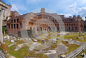 Fisheye perspective on the Trajan`s Forum, Rome