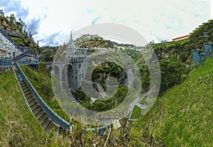 Fisheye shot of Las Lajas Sanctuary in Colombia