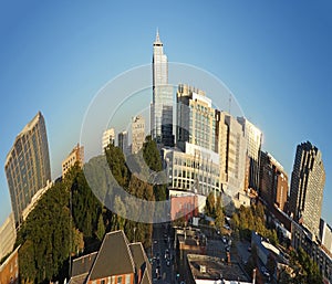 Fisheye view of downtown Raleigh NC skyline