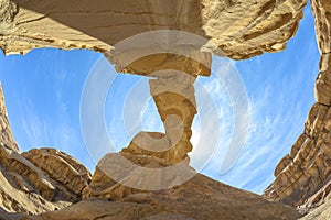 Fisheye View of Jabal Umm Fruth Bridge in Wadi Rum