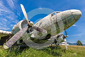 Fisheye view of the remains DC3 aircraft