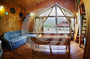 Fisheye view of a sauna - finnish hot treatment room