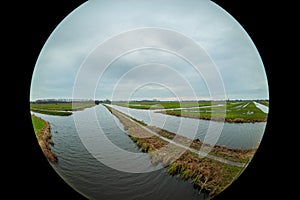 Fisheye view of a small path in the Dutch polder