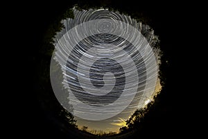 Fisheye view of  star trail of night sky