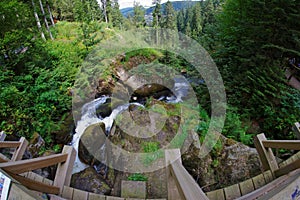 Fisheye view of Triberg waterfall in the Black Forest in Germany