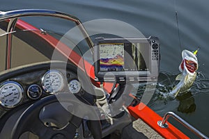 Fishfinder, echolot, fishing sonar at the boat photo