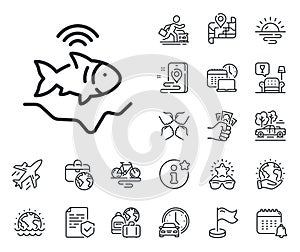 Fishfinder line icon. Echo fish sounder sign. Plane jet, travel map and baggage claim. Vector