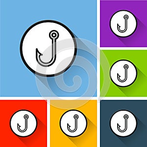 Fishhook icons with long shadow