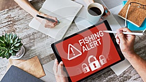 Fishing alert, Fraud, Virus, Cyber security breath detection banner on screen. Internet Information protection concept.