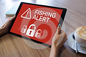 Fishing alert, Fraud, Virus, Cyber security breath detection banner on screen. Internet Information protection concept.
