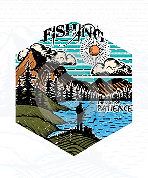 Fishing The art of Patience outdoor graphic t shirt design illustration