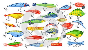 Fishing bait set, artificial fish lure in different colors, angling accessory collection