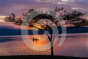 Landscape Dam Fishing Boat Dawn