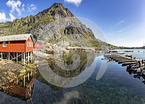 Fishing bay and rorbu in small norvegian village