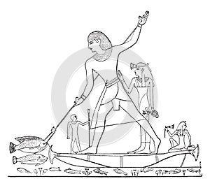 Fishing bident, vintage engraving